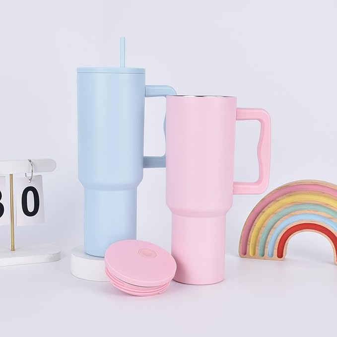 Sipstories 1.2L (1200ml) Mega Hydration Tumbler – Pink Edition – Vacuum Insulated Stainless Steel Mug with Handle & Straw