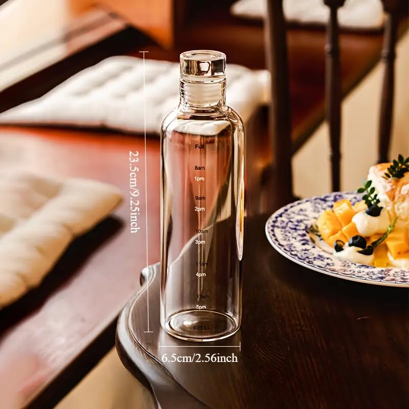 Sipstories 500ml Glass Water Bottle with Time Marker – Leakproof & BPA-Free – Ideal for Water, Juice & Lassi (White Edition)