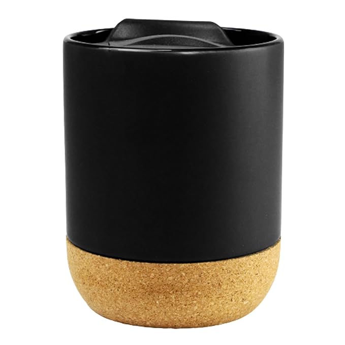 Sipstories 320ml Premium Ceramic Coffee Mug with Eco-Friendly Cork Bottom & Insulated Splash-Proof Lid
