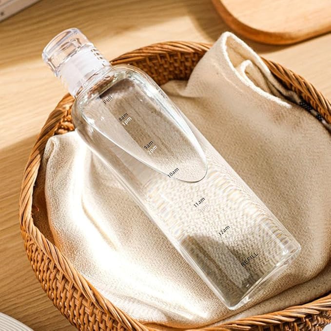 Sipstories 350ml Compact Glass Water Bottle with Time Marker – Leak-Proof & BPA-Free – Perfect for Office & Kids