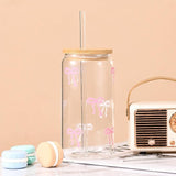 Sipstories Cute Pink Bow Glass Tumbler – Girly Aesthetic Iced Coffee Mug – Perfect Gift for Girls & Women (16oz)