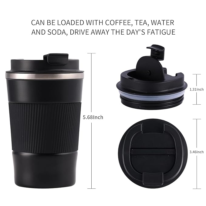 500 ml Insulated Coffee Travel Mug, Double Walled Stainless Steel Tumbler, Insulated Cup with Leakproof Lid, Thermal Mug with Non-Slip Protective Cover