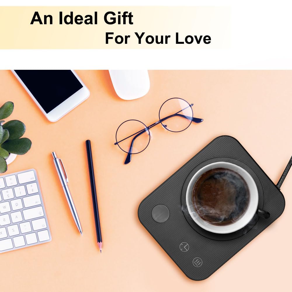 Lesipee Coffee Mug Warmer for Desk – Electric Beverage & Candle Warmer Plate with 3 Temperature Settings (131°F-176°F), Smart Auto Shut-Off & Timer, Silicone Anti-Scald Pad – Portable Cup Warmer for Office & Home, Ideal Birthday Gift