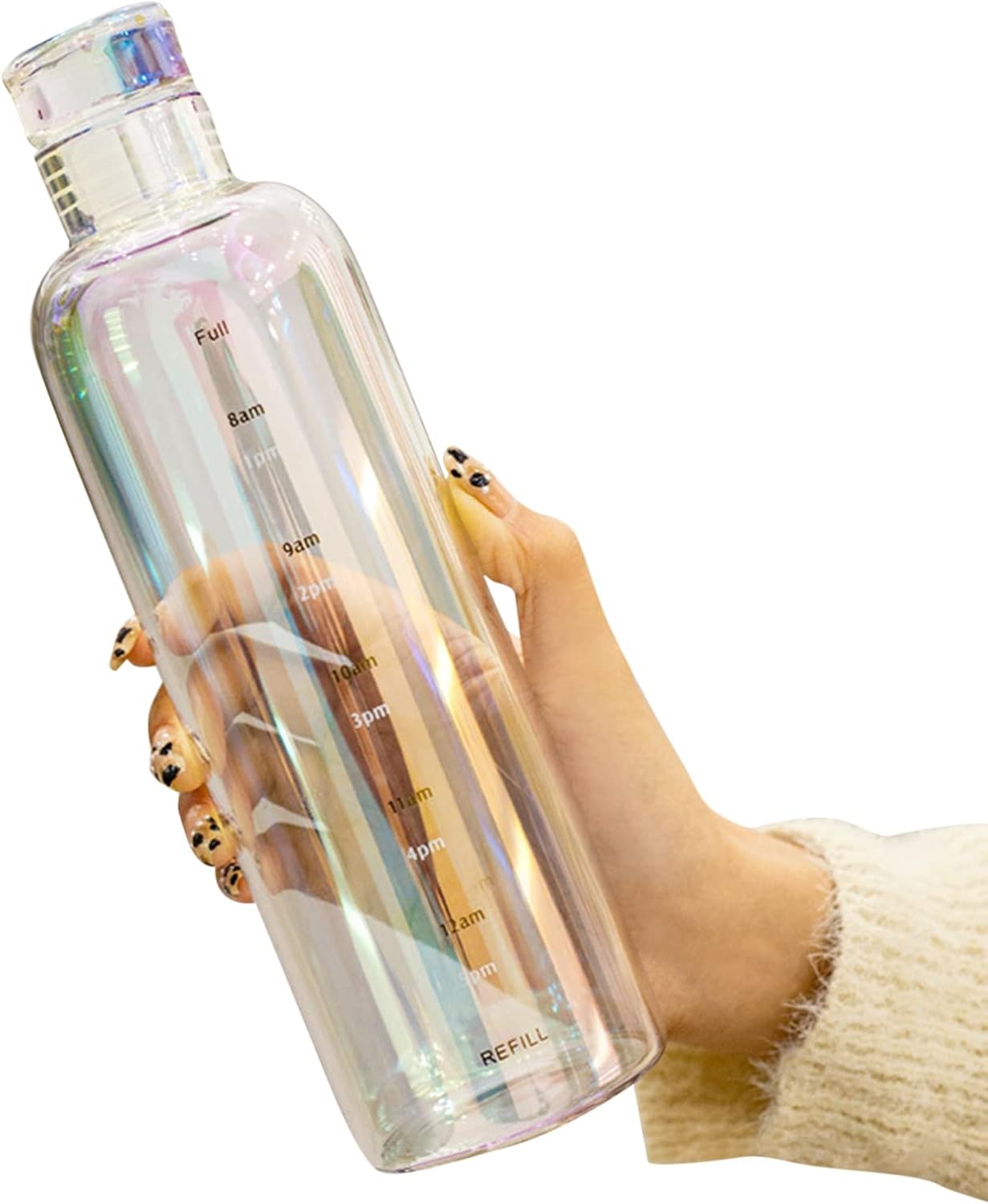 Sipstories Premium 500ml Borosilicate Glass Bottle - Leak-Proof with Motivational Time Marker