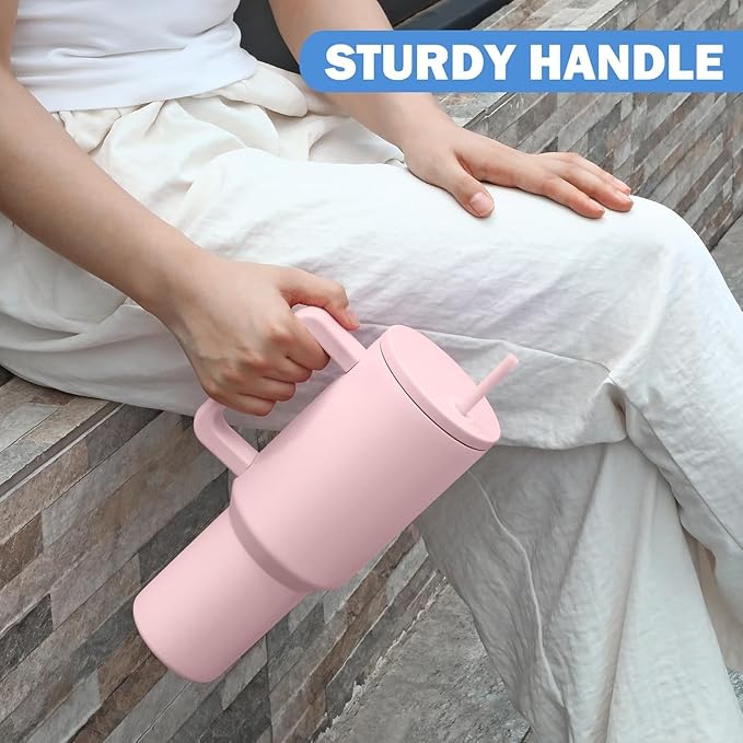 Sipstories 1.2L (1200ml) Mega Hydration Tumbler – Pink Edition – Vacuum Insulated Stainless Steel Mug with Handle & Straw