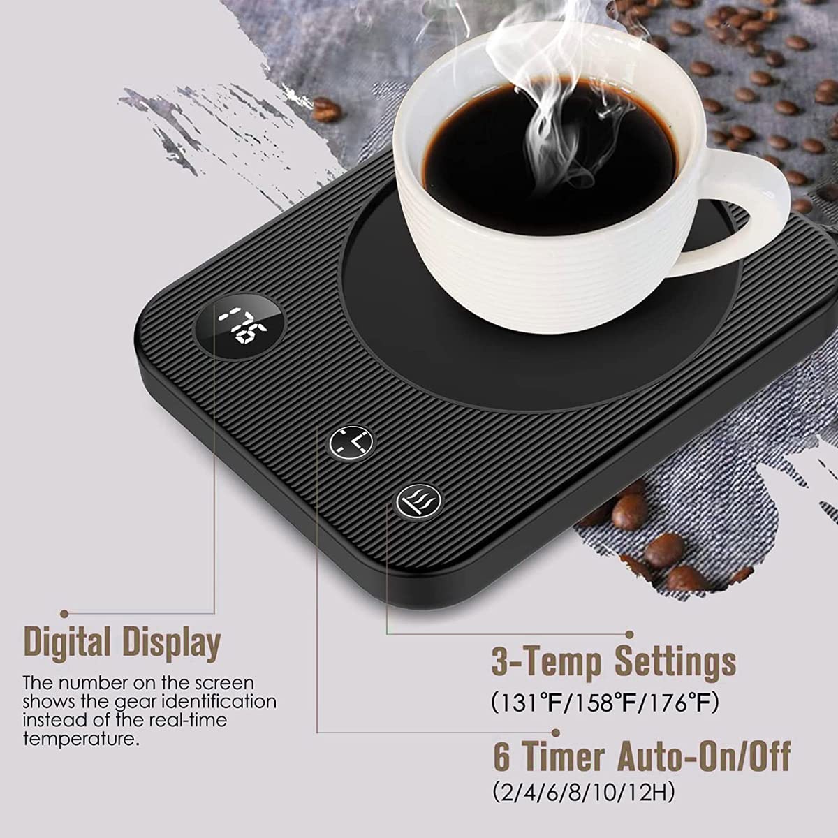 Lesipee Coffee Mug Warmer for Desk – Electric Beverage & Candle Warmer Plate with 3 Temperature Settings (131°F-176°F), Smart Auto Shut-Off & Timer, Silicone Anti-Scald Pad – Portable Cup Warmer for Office & Home, Ideal Birthday Gift