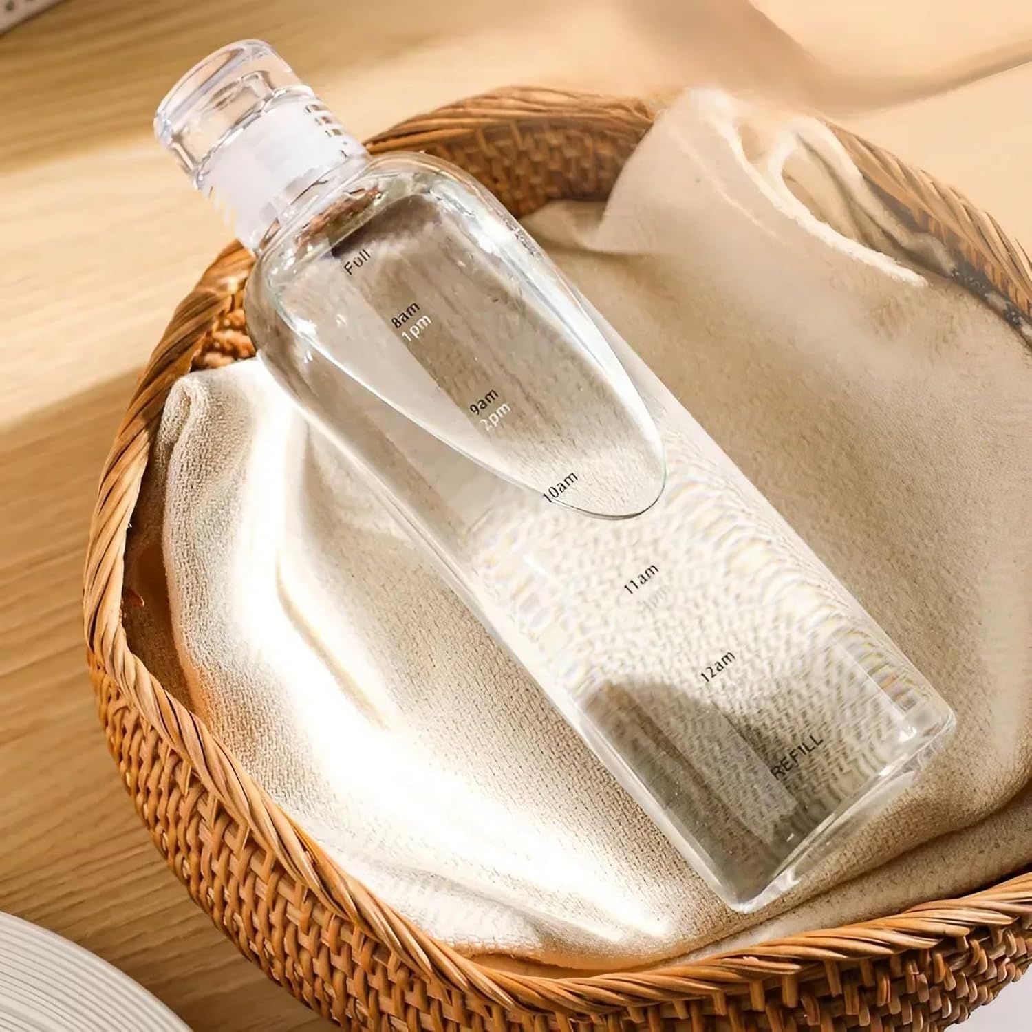 Sipstories 500ml Glass Water Bottle with Time Marker – Leakproof & BPA-Free – Ideal for Water, Juice & Lassi (White Edition)