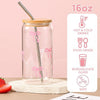 Sipstories Cute Pink Bow Glass Tumbler – Girly Aesthetic Iced Coffee Mug – Perfect Gift for Girls & Women (16oz)
