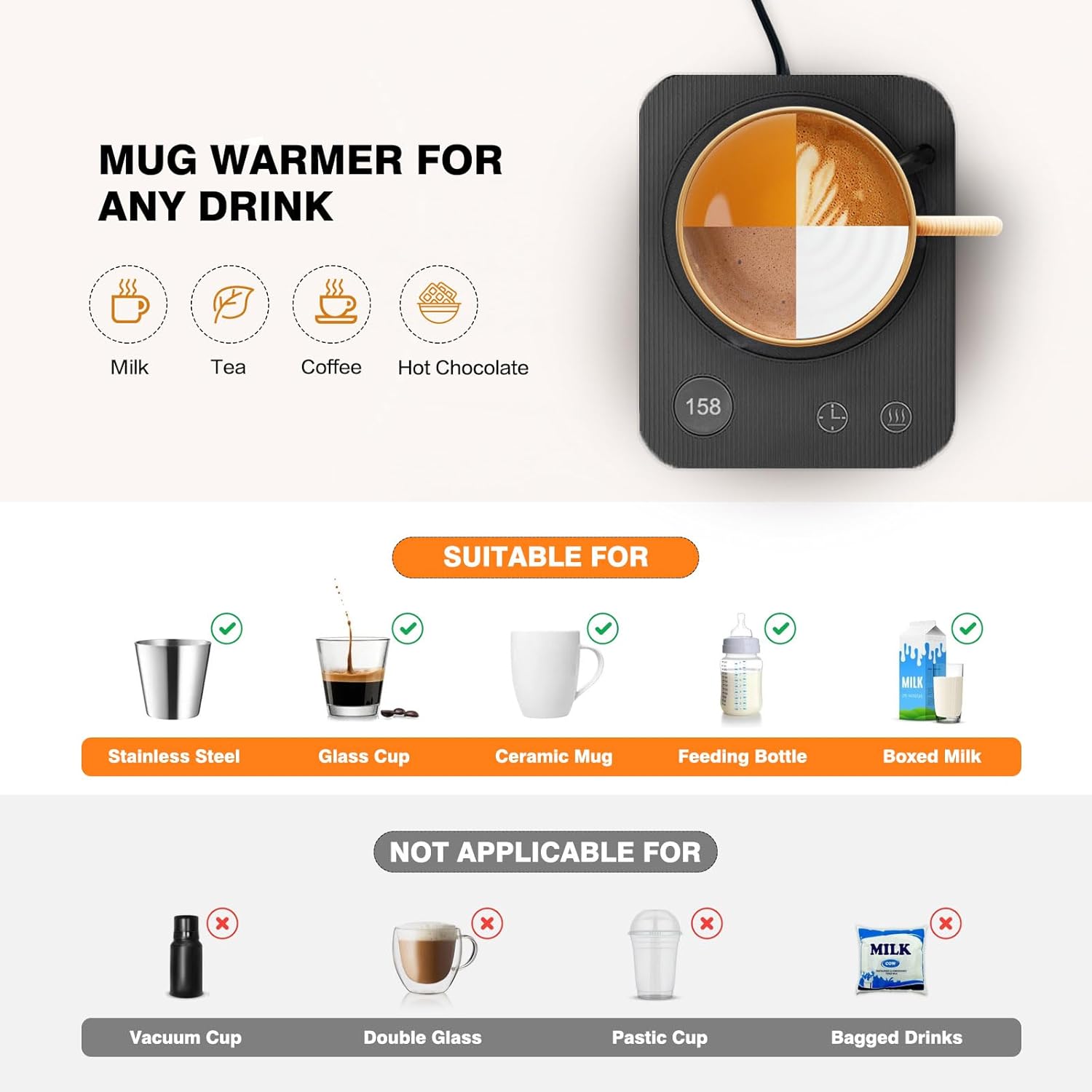 Lesipee Coffee Mug Warmer for Desk – Electric Beverage & Candle Warmer Plate with 3 Temperature Settings (131°F-176°F), Smart Auto Shut-Off & Timer, Silicone Anti-Scald Pad – Portable Cup Warmer for Office & Home, Ideal Birthday Gift