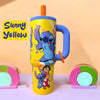 Stitch Tumbler 1200ml (1.2L) Mega Hydration Mug (Sunny Yellow) – Stainless Steel Vacuum Insulated Travel Cup with Ergonomic Handle & Reusable Straw – Leak-Resistant, Car Cup Holder Friendly, Cute Gift for Kids, Teens & Stitch Fans