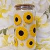 Sipstories Personalized Sunflower & Butterfly Glass Tumbler – Handmade Floral Edition with Bamboo Lid & Straw (Available in 350ml & 550ml)