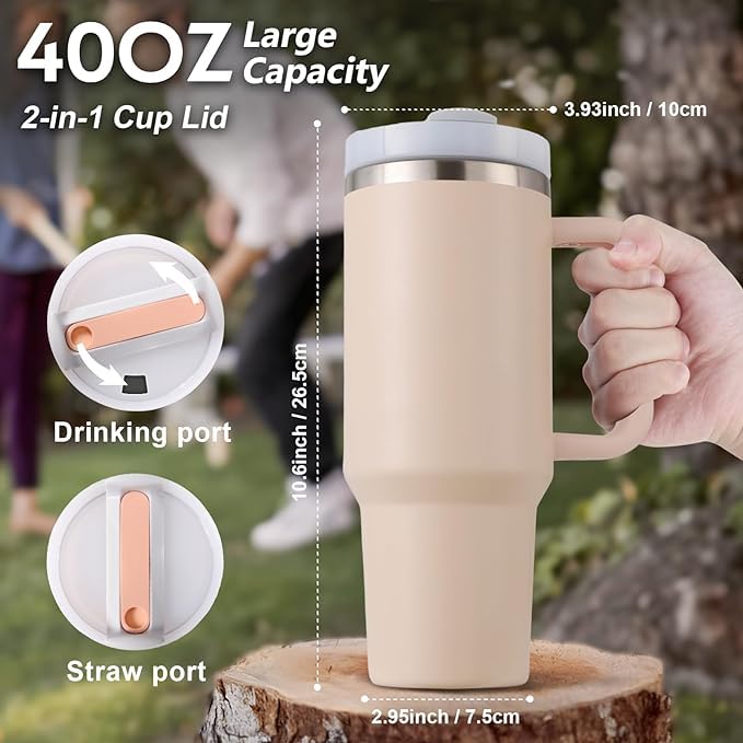 Sipstories 1200ml (1.2L) Mega Hydration Tumbler – Stainless Steel Vacuum Insulated Mug with Handle & Straw – Car Cup Holder Friendly