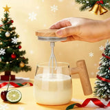 Sipstories SmartStir Electric Self-Stirring Glass Mug – 400ml Automatic Mixing Cup with Wooden Handle & Leak-Proof Lid