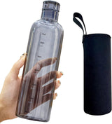 Sipstories Premium 500ml Borosilicate Glass Bottle - Leak-Proof with Motivational Time Marker