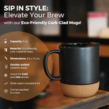 Sipstories 320ml Premium Ceramic Coffee Mug with Eco-Friendly Cork Bottom & Insulated Splash-Proof Lid