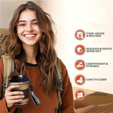 Sipstories 400ml Diamond Texture Glass Travel Mug – Heat-Resistant Borosilicate Sipper with Leak-Proof Lid & Leather Carry Belt (Midnight Black)