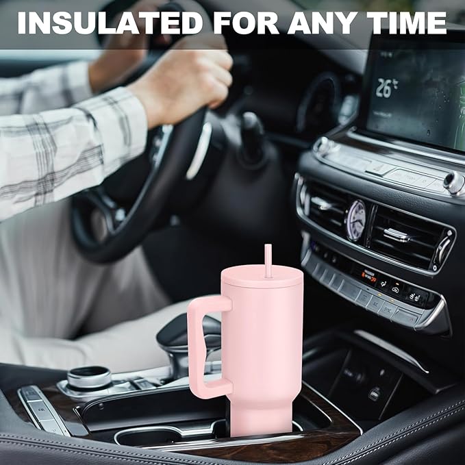 Sipstories 1.2L (1200ml) Mega Hydration Tumbler – Pink Edition – Vacuum Insulated Stainless Steel Mug with Handle & Straw