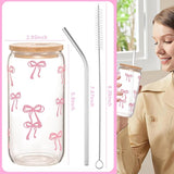 Sipstories Cute Pink Bow Glass Tumbler – Girly Aesthetic Iced Coffee Mug – Perfect Gift for Girls & Women (16oz)
