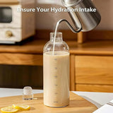 Sipstories 1000ML Premium Glass Water Bottle – Large All-Day Hydration Bottle with Time Marker – Leakproof & BPA-Free (Transparent)