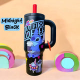Stitch Tumbler 1200ml (1.2L) Mega Hydration Mug (Midnight Black) – Stainless Steel Vacuum Insulated Travel Cup with Ergonomic Handle & Reusable Straw – Leak-Resistant, Car Cup Holder Friendly, Cute Gift for Kids, Teens & Stitch Fans