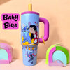 Stitch Tumbler 1200ml (1.2L) Mega Hydration Mug (Baby Blue) – Stainless Steel Vacuum Insulated Travel Cup with Ergonomic Handle & Reusable Straw – Leak-Resistant, Car Cup Holder Friendly, Cute Gift for Kids, Teens & Stitch Fans