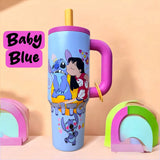 Stitch Tumbler 1200ml (1.2L) Mega Hydration Mug (Midnight Black) – Stainless Steel Vacuum Insulated Travel Cup with Ergonomic Handle & Reusable Straw – Leak-Resistant, Car Cup Holder Friendly, Cute Gift for Kids, Teens & Stitch Fans